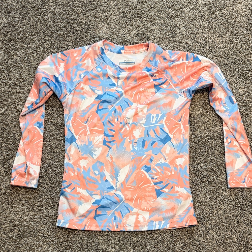 Columbia Kids Swim Rashguard - Blue and Peach Tropical Design size 10-12
